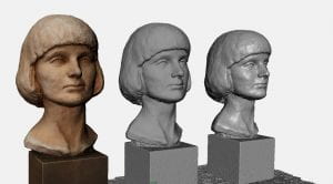 3 views of a digitised plaster bust